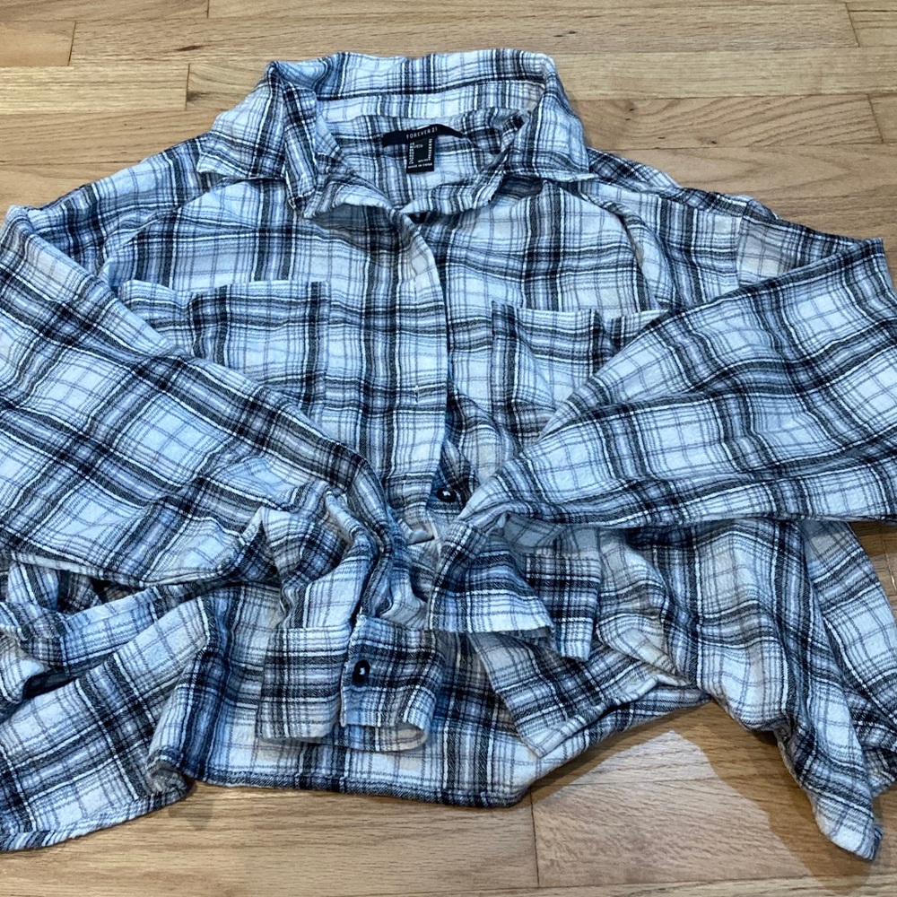 Forever 21 Black and White Plaid Button Down Shirt